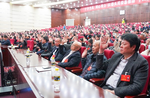 1月10日上午，参加南通市通州区第十七届人民代表大会第四次会议的代表举手表决，通过大会各项决议。.jpg